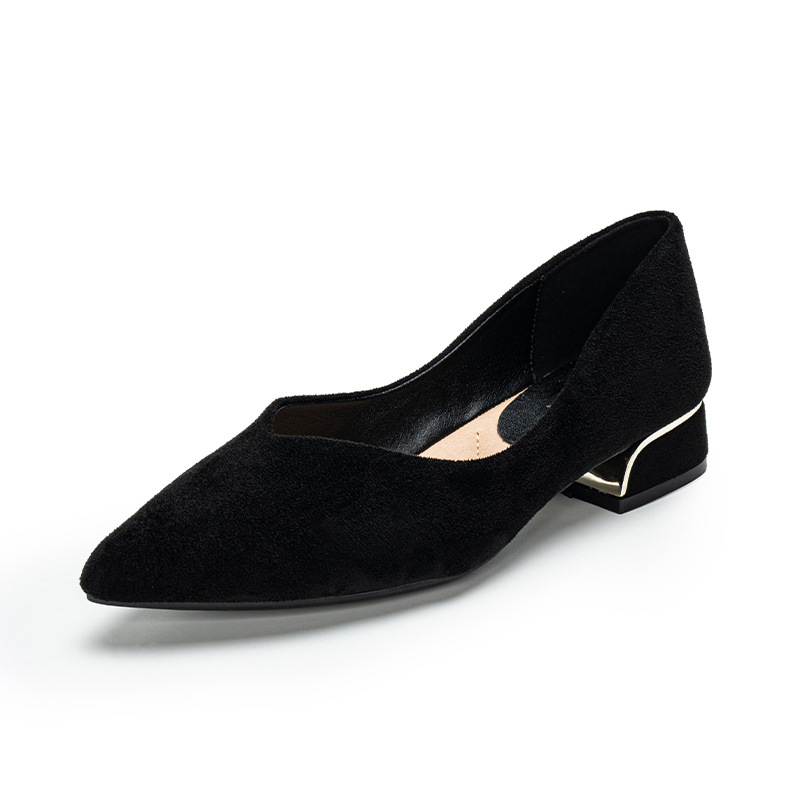 Dress Shoe Pointed - レディース ポインテッドトゥ シンプルチャンキーヒール スエードレザーシューズ 大きいサイズ レディース