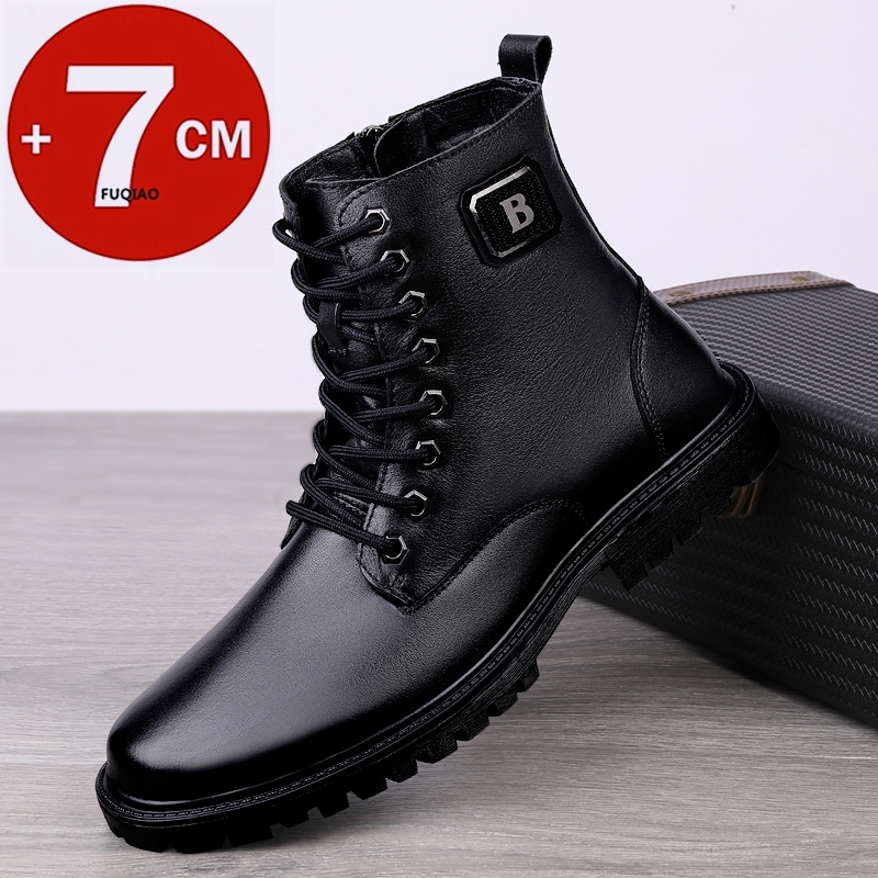 Men'S Shoes Daily Use - メンズ本革エレベーターブーツ 冬用暖かい裏地付きジップアップアンクルブーツ 7cm隠し身長アップ ビジネスフォーマルカジュアル用