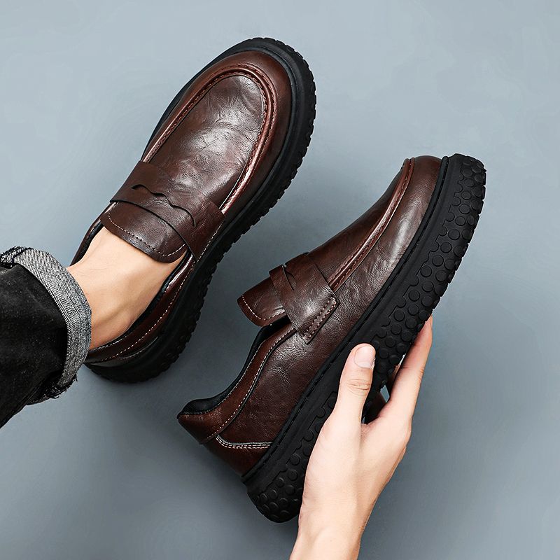 Loafer Slip On Men - 2026年新作 メンズローファー ソフトレザー 厚底 カジュアル ビジネスシューズ