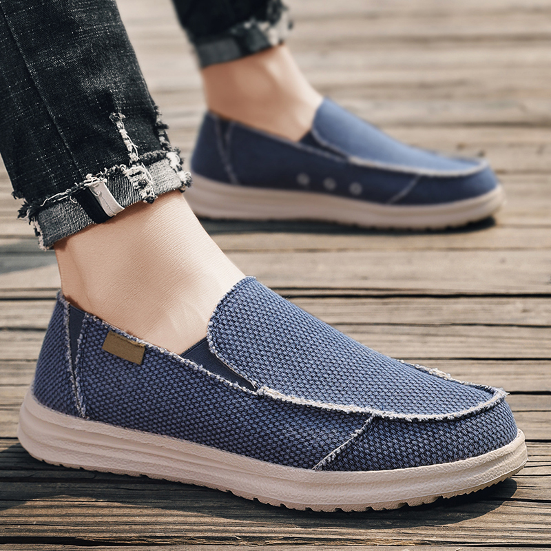 Loafer Slip On Men - 屋外ノンスリップスニーカー快適な夏デニムキャンバス男性通気性カジュアルシューズドライビングシューズメンズローファービッグサイズ 39-47