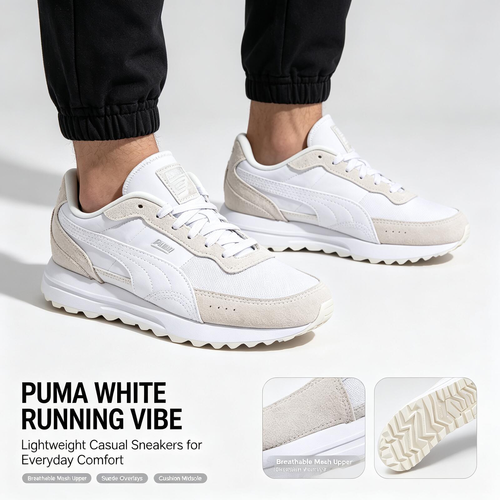 Men Shoes Puma - 新しいホットプーマホワイト軽量ランニングシューズメッシュアッパースエードオーバーレイ男性女性カジュアルスニーカー軽量運動靴