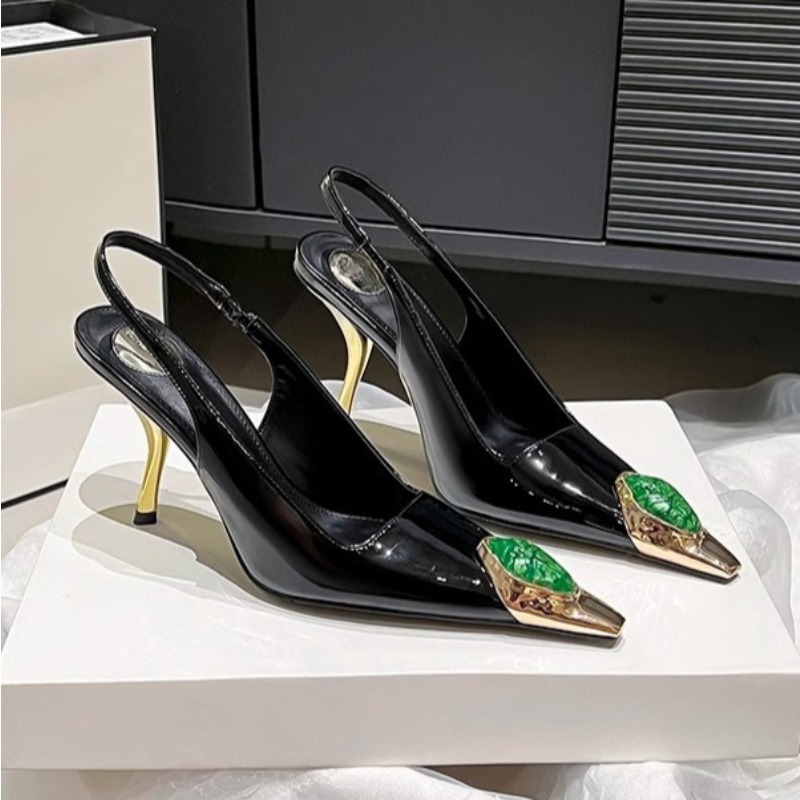 Dress Shoe Pointed - デザイナーストリートスタイルデザイン、ダイヤモンド装飾、レディースパンプスサンダル、エレガントでセクシーな細ヒール、ポインテッドトゥ、宴会、プロム、スリングバックシューズ