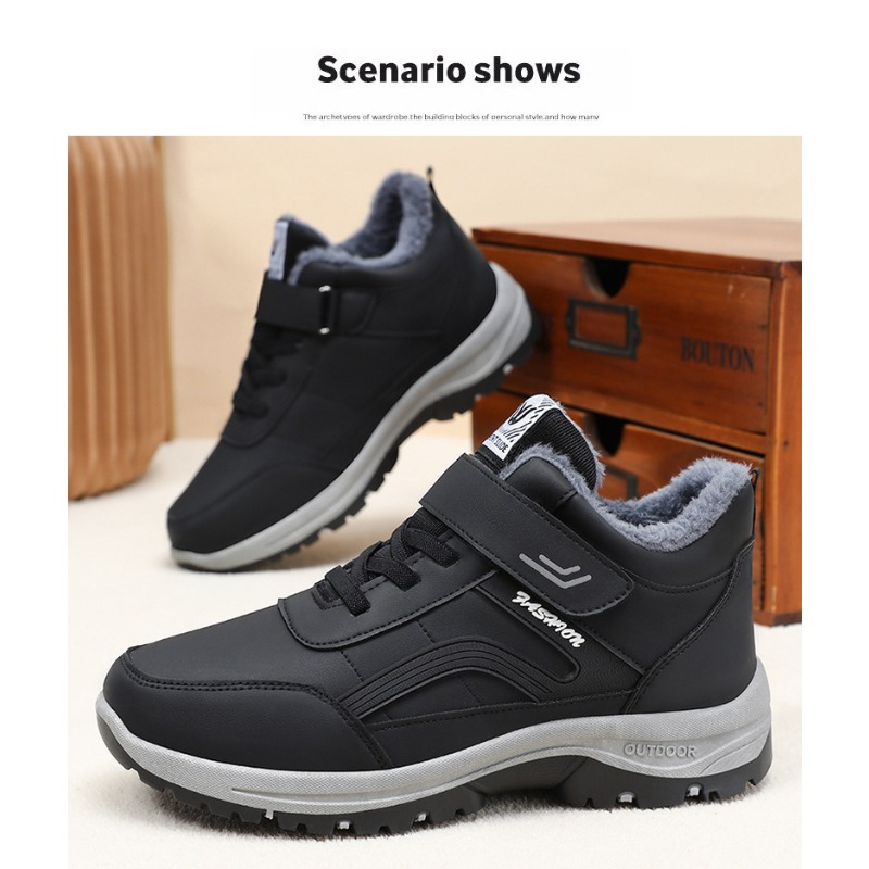 Men'S Shoes Daily Use - 2026 スノーブーツ男性用カジュアル冬靴プラットフォームノンスリップ暖かい毛皮アンクルブーツ豪華な戦闘屋外ハイキングオートバイブーツ
