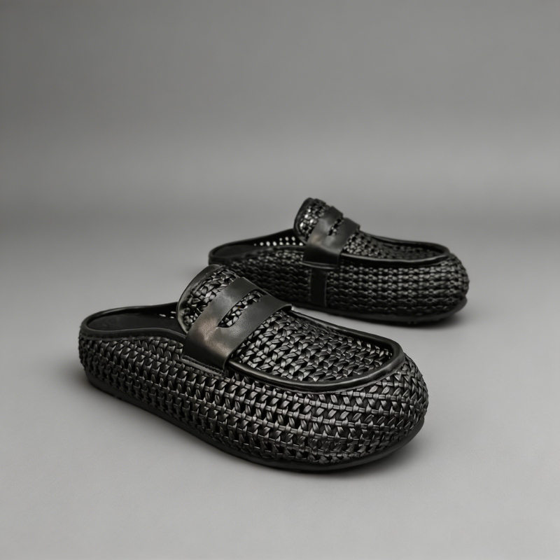 Loafer Slip On Men - 高級感のあるメンズミュール 2026年夏新作 厚底ウェッジプラットフォーム バックレスローファー 通気性のあるカジュアルスリッポン ハーフスライドスリッパ