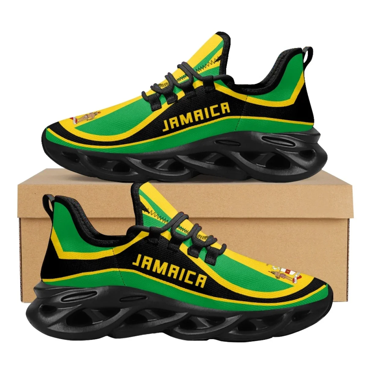 Men Shoes Name - ジャマイカ国旗柄軽量レースアップメッシュシューズ女性男性用愛国心プライドシューズプラットフォームスニーカーカスタムネームザパトス