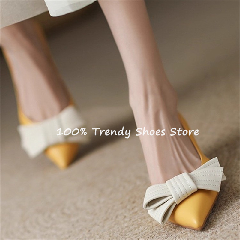 Dress Shoe Pointed - バタフライノット装飾女性スリッポンパンプスフレンチスタイルエレガントなポインテッドトゥハイヒール浅いサンダルレディースパーティードレスシューズ