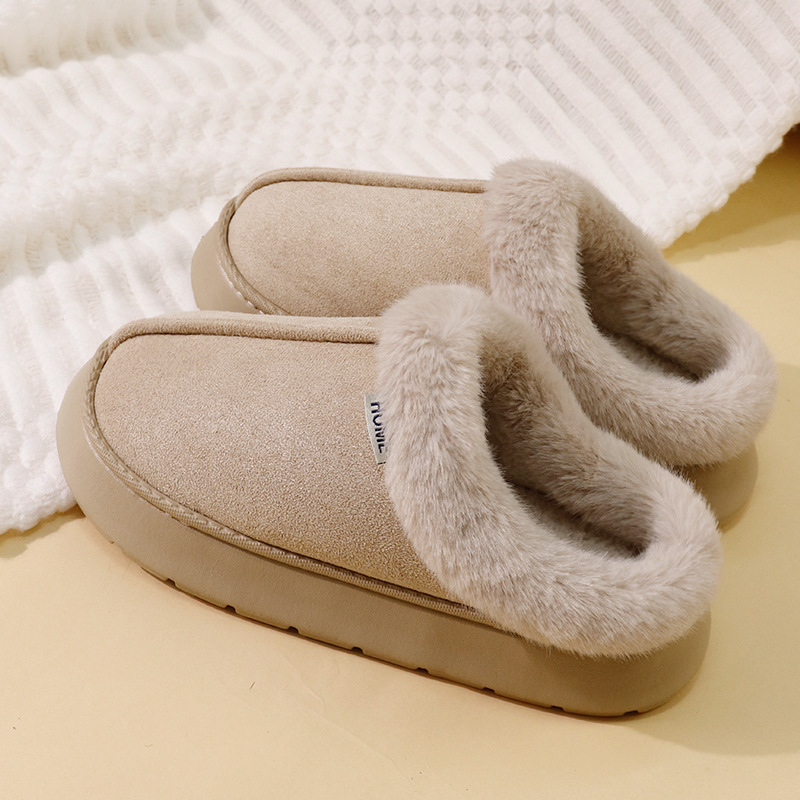 Men'S Shoes Daily Use - 女性男性冬用プラッシュスリッパ、スエードアッパー、暖かいフリース裏地、クローズドトゥ、厚底、ホームインダースカジュアルシューズ