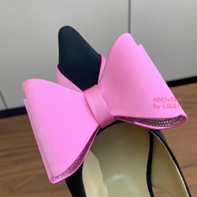 Dress Shoe Pointed - デザイナーセクシーシルクピンクローヒールドレスシューズ女性用ボウノットスリングバックプロムシューズサマーファッションパーティーバンケットシューズ女性用