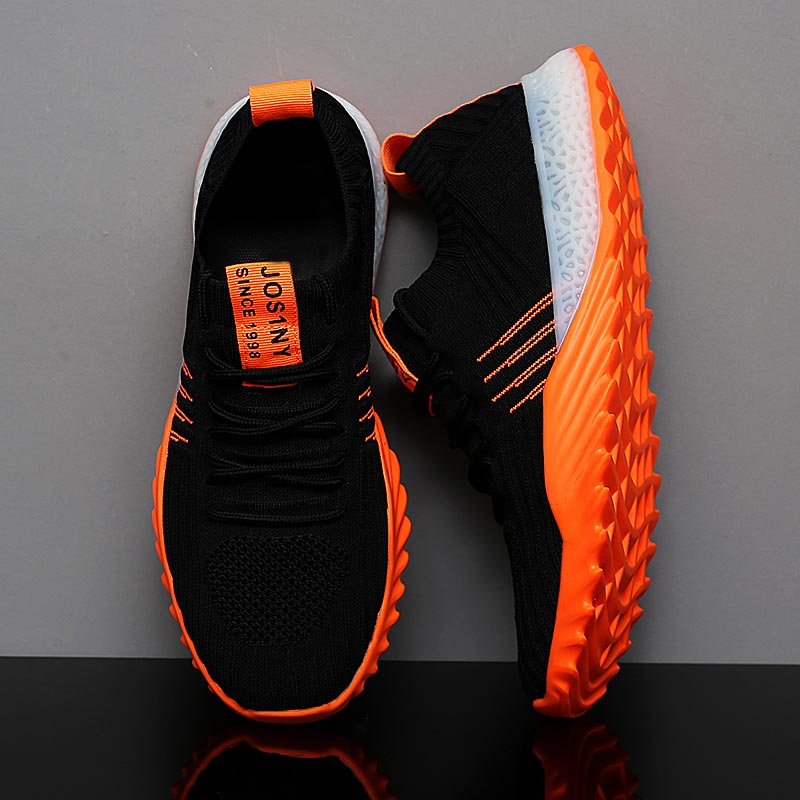 Men'S Shoes Good For Wide Feet - 男性と女性のための通気性のあるメッシュスニーカー,スポーツ,ランニング,ジム,ラージサイズ,黒とオレンジ,D-436