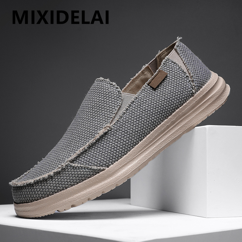 屋外ノンスリップスニーカー快適な夏デニムキャンバス男性通気性 - Loafer Slip On Men のレビューと価格