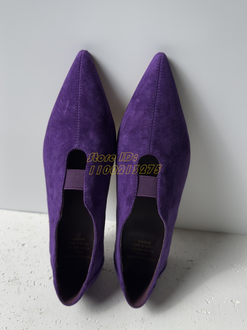 パープルのスエード素材、ポインテッドトゥ、フラット、スリッポ - Dress Shoe Pointed のレビューと価格