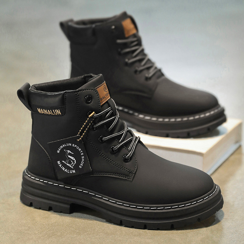 クラシックメンズハイカットブーツ高品質イエローレザーブーツフ - Men Shoes Boots のレビューと価格