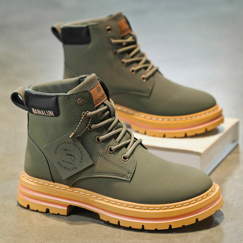 クラシックメンズハイカットブーツ高品質イエローレザーブーツフ - Men Shoes Boots のレビューと価格