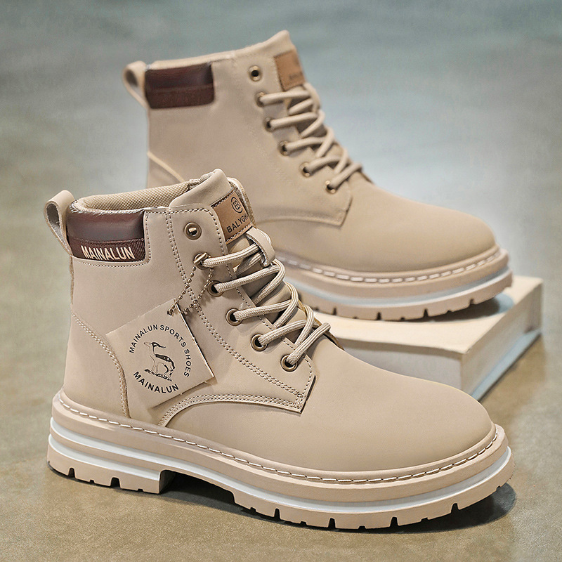 クラシックメンズハイカットブーツ高品質イエローレザーブーツフ - Men Shoes Boots のレビューと価格